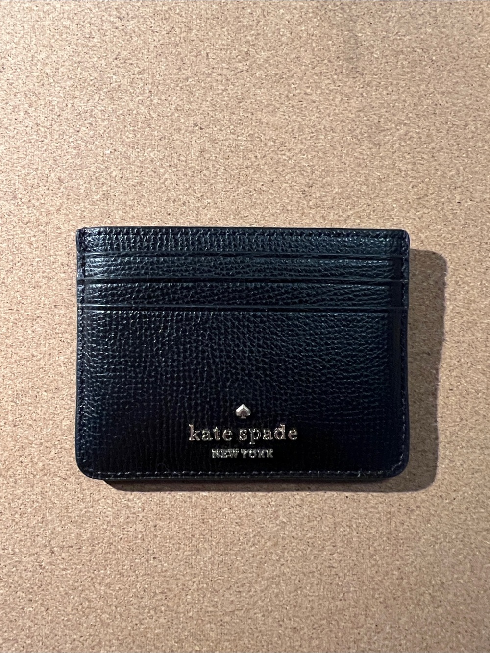 kate spade Black Pebbled Leather Card Holder with Gold Logo
